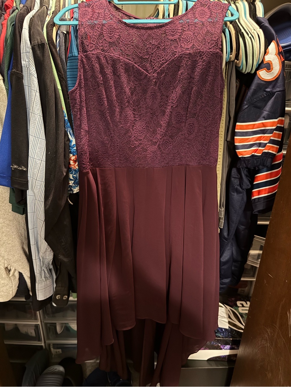 Elegant Lace Bodice High-Low Dress in Deep Plum Size 2XL